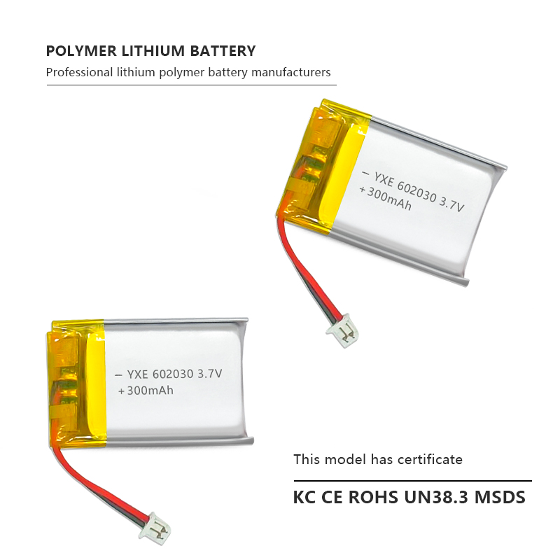 3.7 V Li-ion Battery 602030-300mah